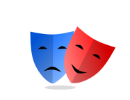 Masks representing theater (blue and red