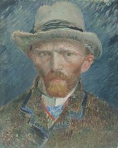 self portrait of Vincent VanGogh in muted blues, browns, greens and oranges