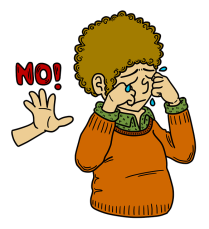 cartoon of woman crying and hand held up behind her saying NO