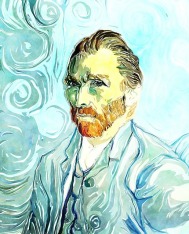 Vincent van Gogh self portrait pale blues greens, yellow and brown