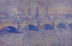 Monet painting of Waterloo Bridge with purples